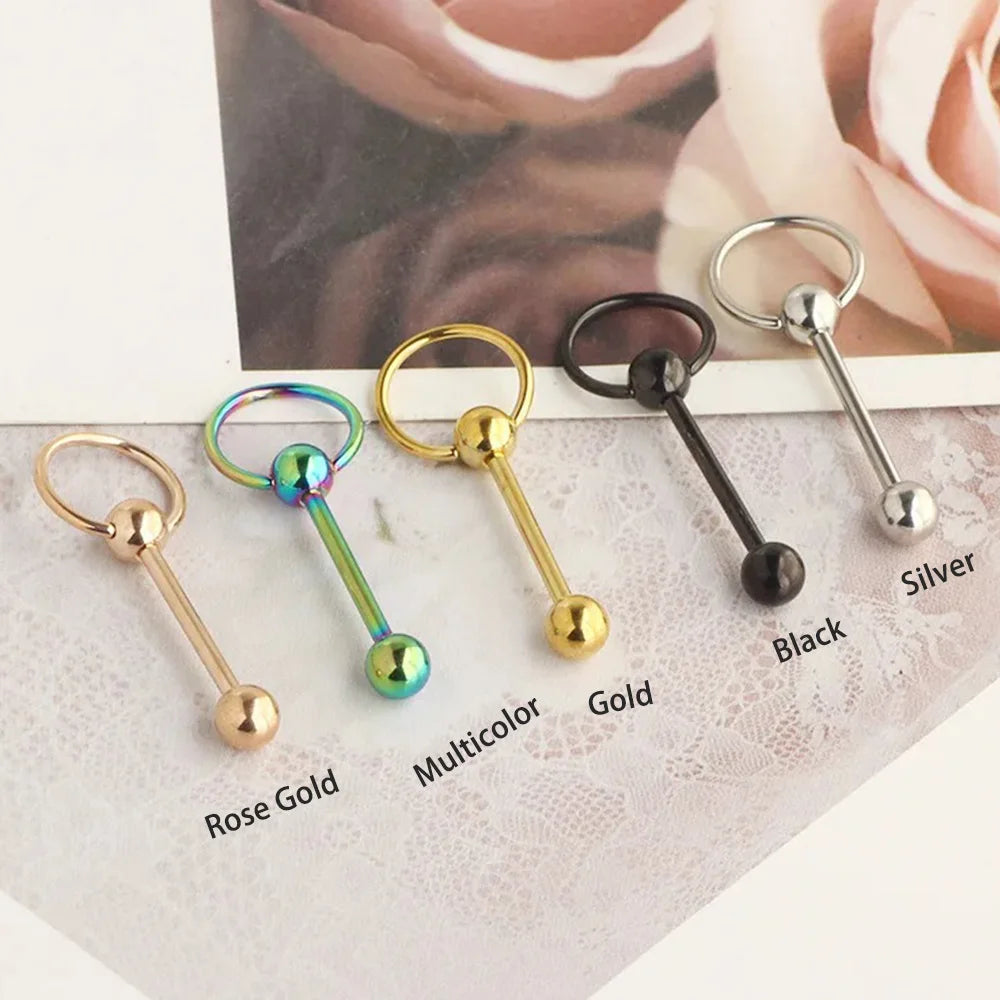 1pc 316L Stainless Steel Tongue Ring for Women Men Simple Round Circle Piercing Tongue Studs White Gold Color Body Jewelry Gift Good Vibrations Adult Super Store