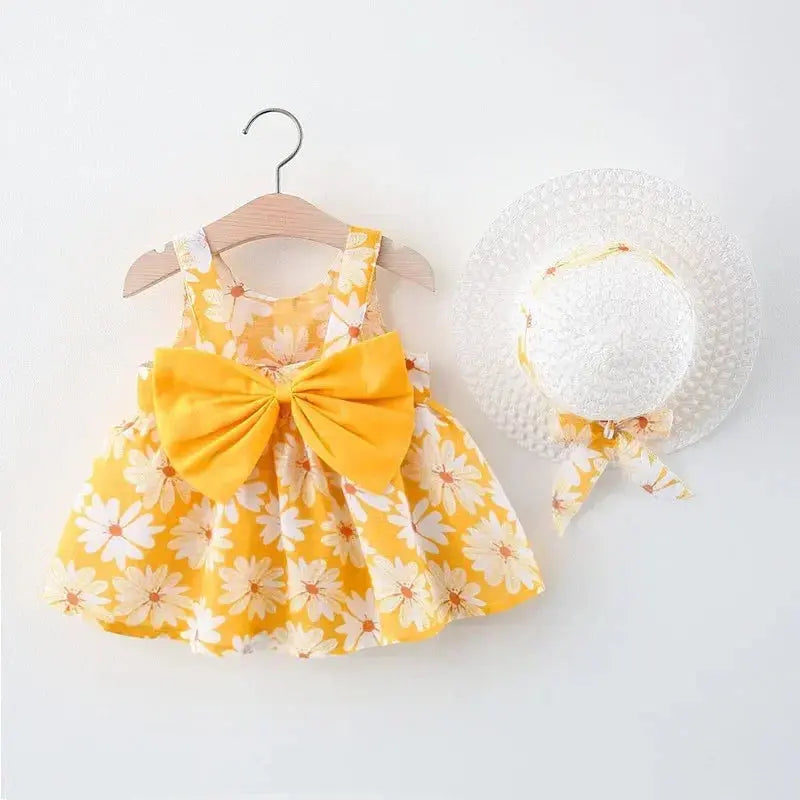 (Girls 0-3 Years Old) Summer New Girls Dress Floral Print Little Fresh Everyday Sweet Princess Dress with Bow Good Vibrations