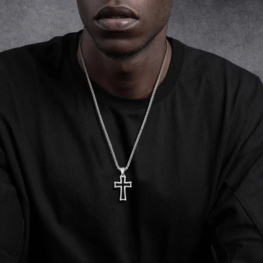 Stainless Steel Cross Necklace for Men,Waterproof Black Glue Pendant Necklace,Trendy Stylish Jewelry Gifts Good Vibrations