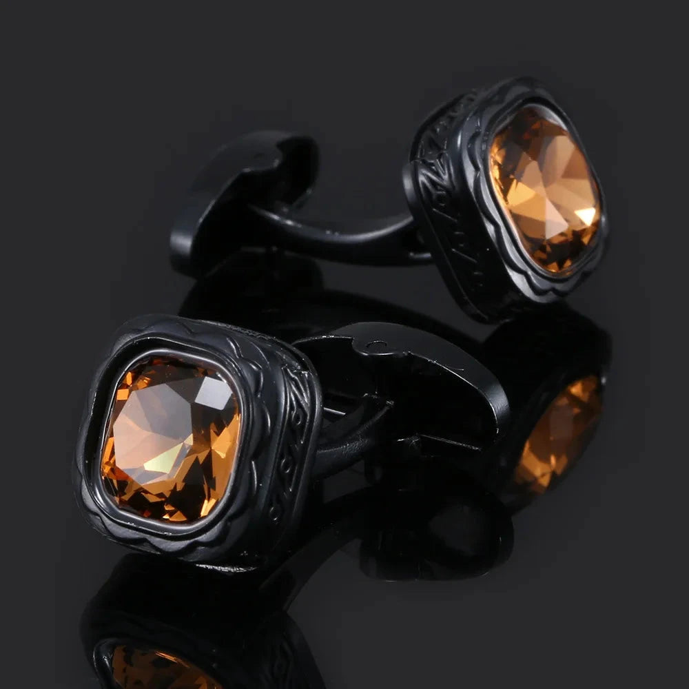 Champagne Crystal French Shirt Black Cufflinks For Mens Rhinestones Buttons Wedding Groomsmen Farors Jewelry Gifts Good Vibrations