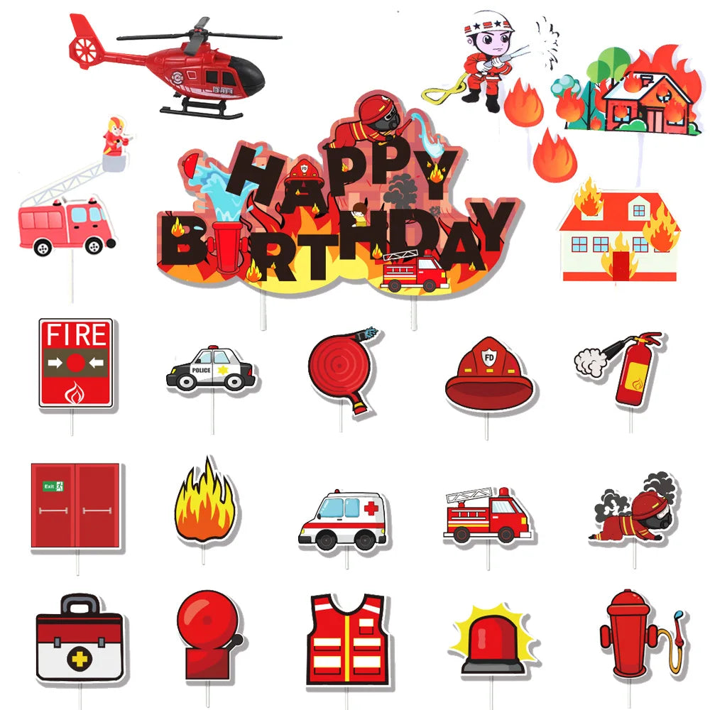 Fireman Cake Topper Cupcake Toppers Fire Hydrant Truck Firefighter Helmet Theme for Kids Boy Girl Happy Birthday Cake Decoration Good Vibrations