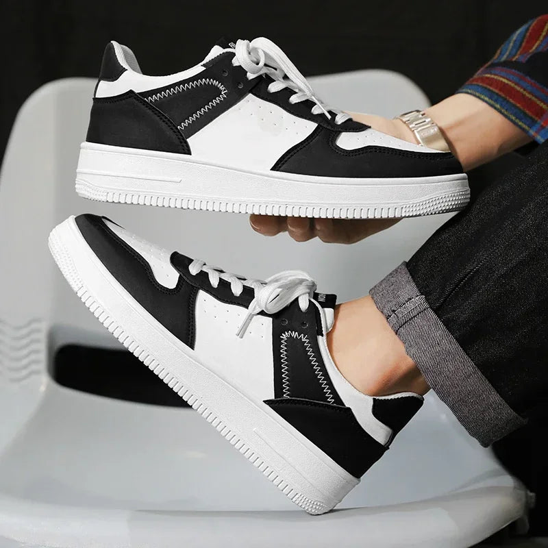 Men's Sneakers Casual Sports Shoes for Men Lightweight PU Leather Breathable Shoe Mens Flat White Tenis Shoes Zapatillas Hombre Good Vibrations