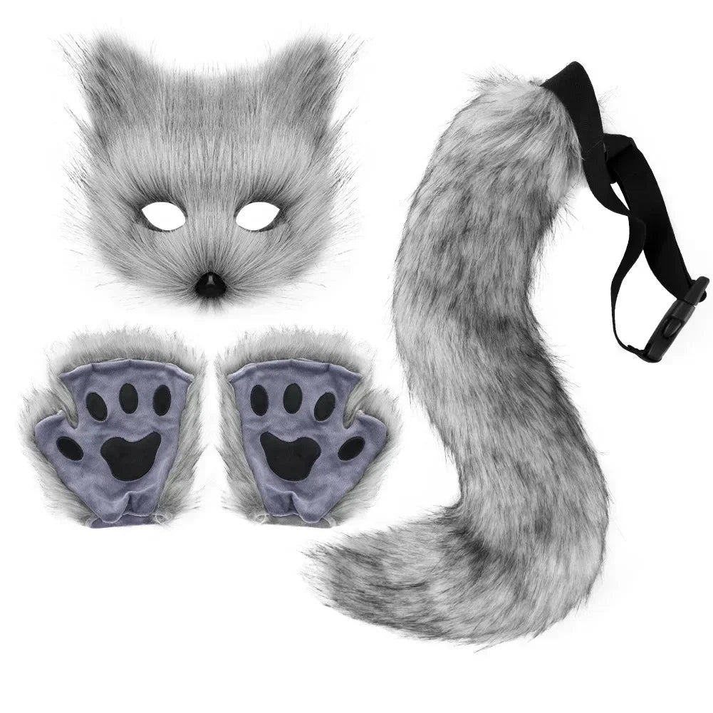 Foxes Mask+Tail +Gloves Set Halloween Cosplays Costume Accessorie Theme Party Dress Up Props Carnival Party Costumes Accessories Good Vibrations