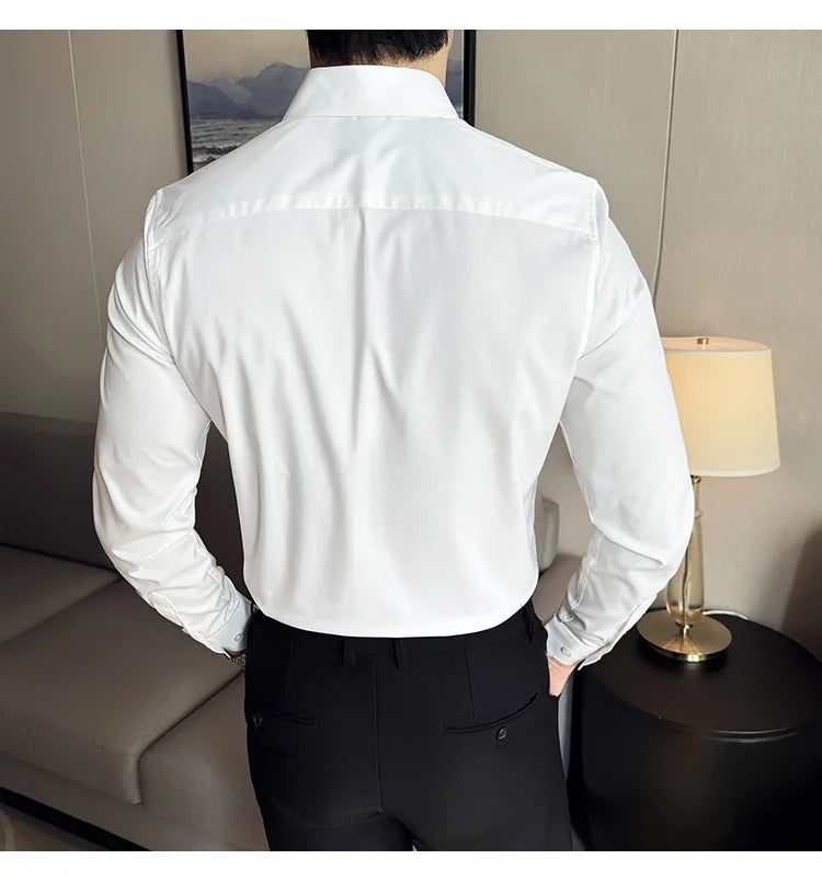 High Quality Versatile Business Casual Shirt Men Korean Fashion Long Sleeved Slim Fit Shirt Office Work Uniform Men Clothing 6XL Good Vibrations