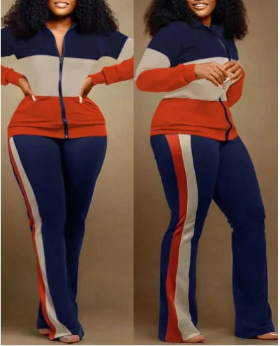 Two Piece Set Women Outfit 2023 Autumn Fashion Geometric Print Stand Collar Long Sleeve Zip Up Top & Casual Sporty Pants Set Good Vibrations