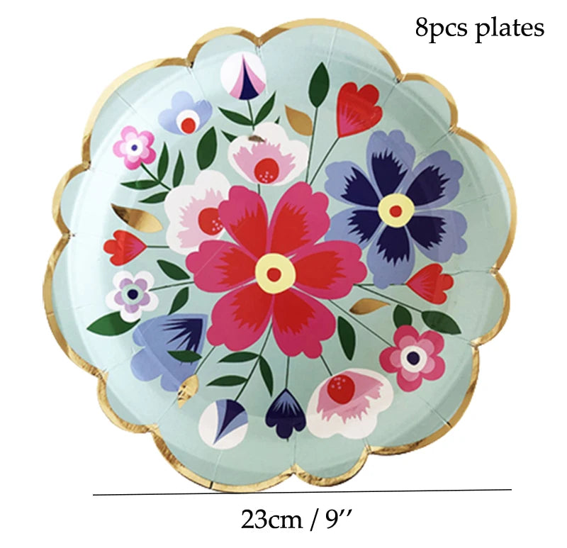 Disposable Tableware Sets Flower Paper Plates Cups Napkins Straw Party Supplies Kids Girl Baby Shower Wedding Birthday Decor Good Vibrations
