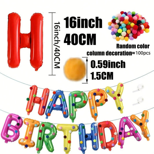 Birthday Party Decoration Set, Rainbow Balloons, Felt Ball Mix, Premium Foil Pull-Up Banner, Happy Birthday Wall Decoration Good Vibrations