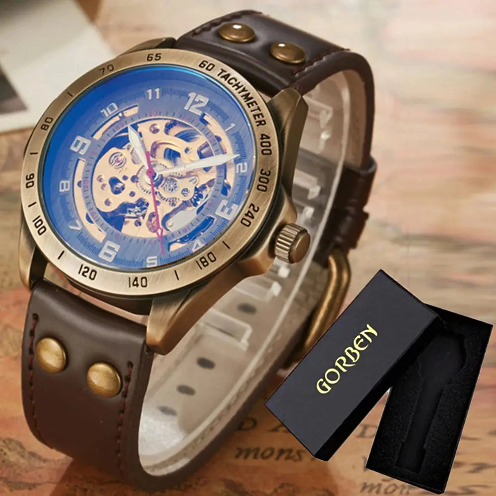 Wrist Watch For Men Waterproof Automatic Mechanical Watch Men's watch Retro montre homme with Genuine Leather relogio masculino Good Vibrations