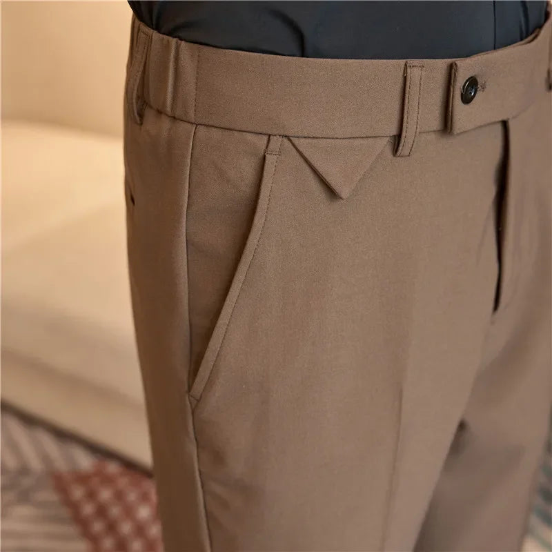 Men Suit Pants 2025 Autumn Elastic Waist Solid Slim Fit Dress Pants Office Business Casual Trousers High Quality Men's Clothing Good Vibrations