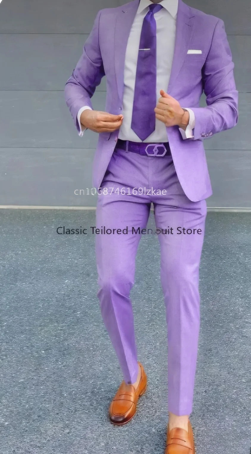 Men's Suit 2 Piece Suit Jacket Pants Formal Wedding Tuxedo Groom Clothes Custom Color Blazer XS-5XL Good Vibrations