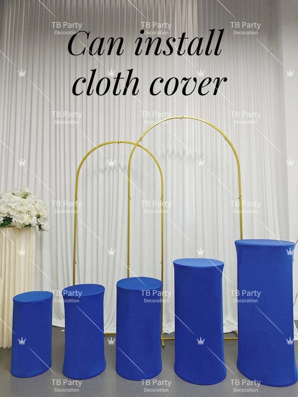 White Cylinders Cake Table Party Wedding Decoration Cylindrical Cloth Cover Stand Dessert Bar Photograph Background Good Vibrations