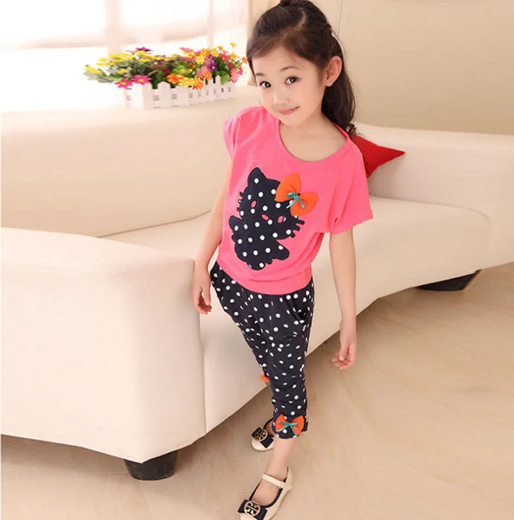 Girls Summer Casual Clothes Set Children Short Sleeve Cartoon T-shirt + Short Pants Sport Suits Girl Clothing Sets for Kids Good Vibrations