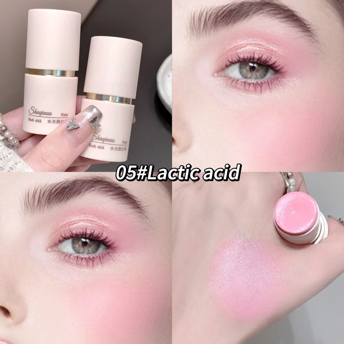 SHAQINUO Cream Blush Stick - Watery Glow, Long-Lasting, Natural Tint, Korean-Style Cheek Makeup for Fresh Look Good Vibrations