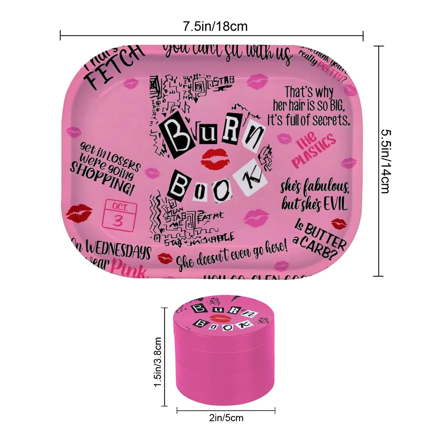 1/2 Pieces Pink Burn Book Grinder and Rolling Tray Good Vibrations Adult Super Store