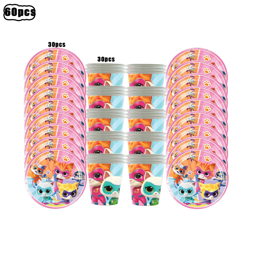 Superkitties Happy Birthday Party Decor Paw Meow Cat Super Kitties Tableware Tablecloth Plate Cup Gift Set Kid Party Supplie Toy Good Vibrations