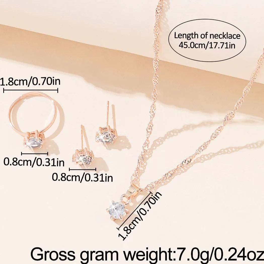 5Pcs Elegant Crystal Jewelry Set Zirconia Ring Necklace Bracelet Earrings Simple Set Jewelry Fashion Versatile Trendy Jewelry Good Vibrations