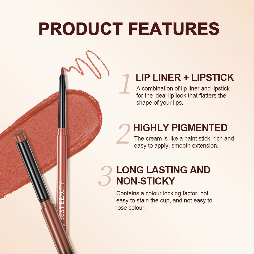 QIBEST Matte Nude Lipstick Pen Long Lasting Lipliner Lip Pencil Waterproof Lip Liner Contour Sexy Red Lip Makeup Set For Women Good Vibrations