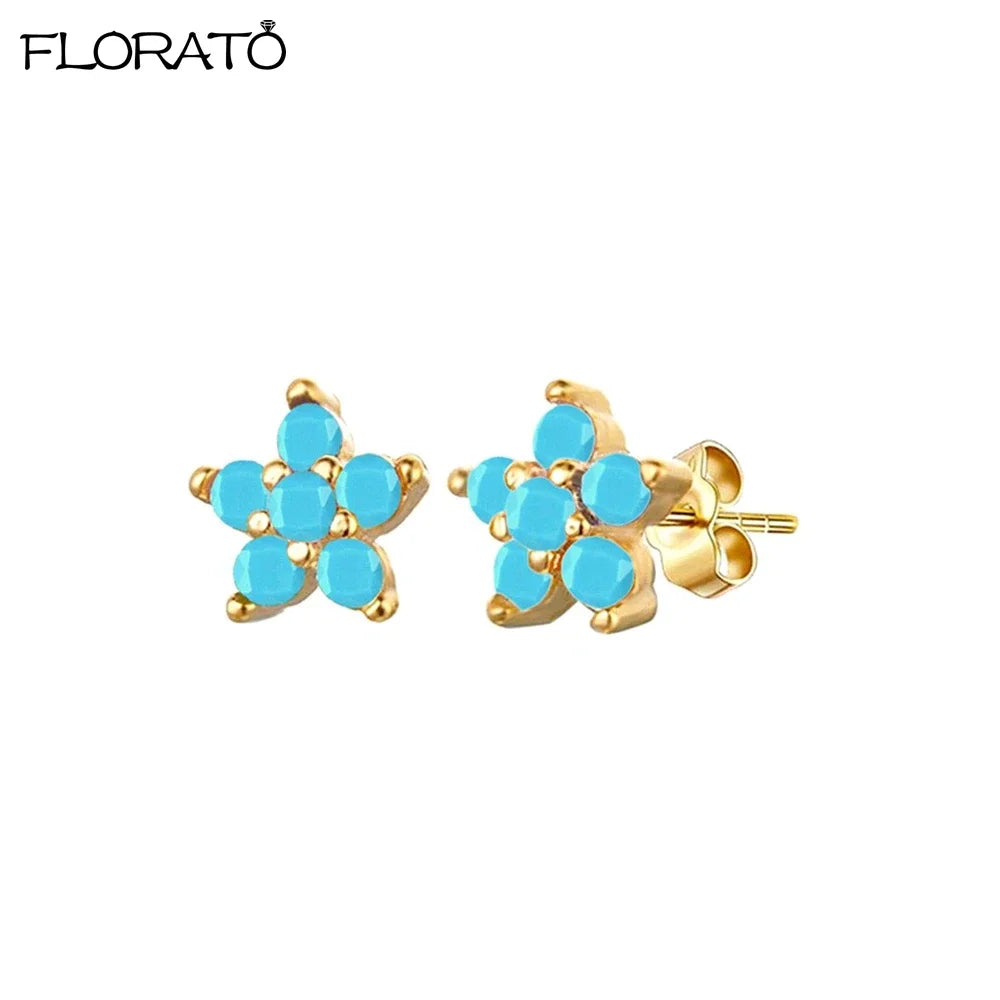 925 Sterling Silver Needle Summer Blue Earrings Trend 18K Gold Hoop Earrings for Women Fashion Puncture Jewelry Ear Accessories Good Vibrations