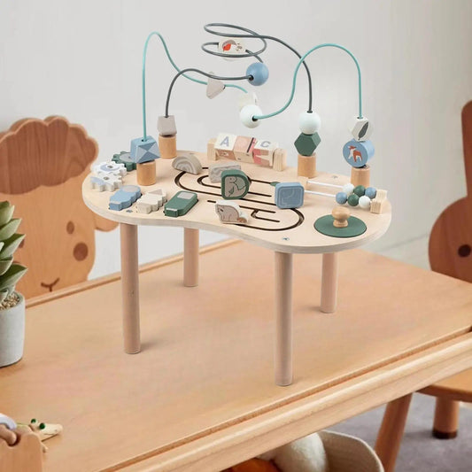 Wooden Activity Table Activity Center Portable Track Maze Wooden Sensory Play Table Sensory Toy for Kids Boys Girls Infant Good Vibrations