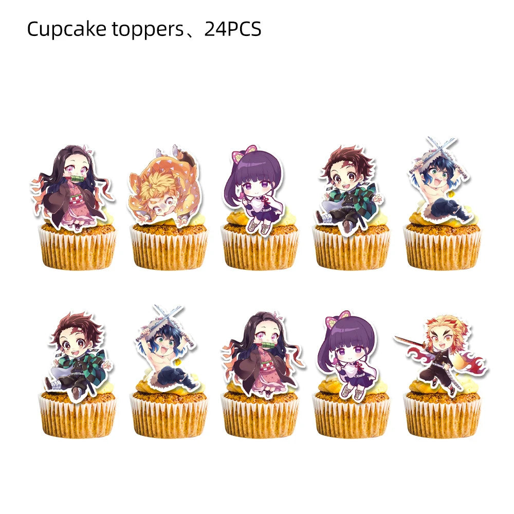 Kimetsu No Yaiba Cake Toppers Demon Slayer Theme Cake Decor For Baby Shower Kids Boys Birthday Party Cake Flag Decorations Good Vibrations