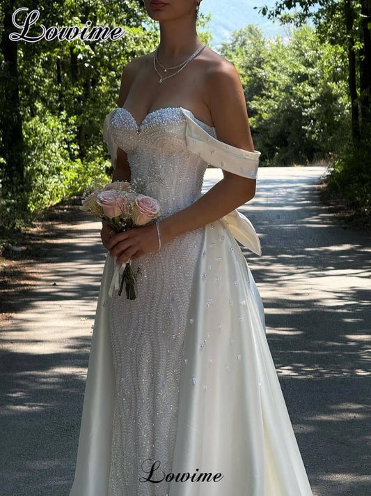 Newest Elegant White Wedding Dresses Mermaid Garden Sweet Wedding Gowns With Detachable Train Vestidos De Novia Customized Good Vibrations