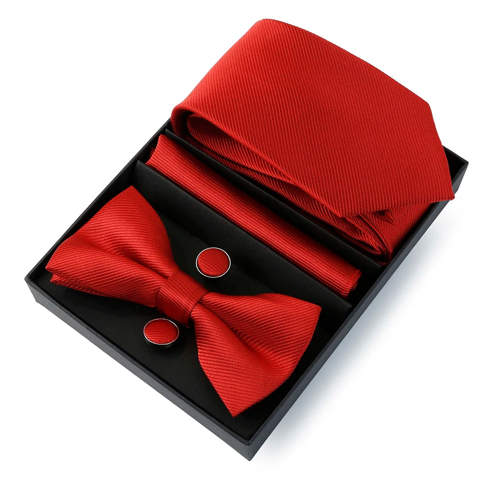 Mens Bussiness Ties Set With Bowtie Bow tie Necktie Square Towel Cufflinks For Groom Wedding Banquet Party Gift Box Accessories Good Vibrations