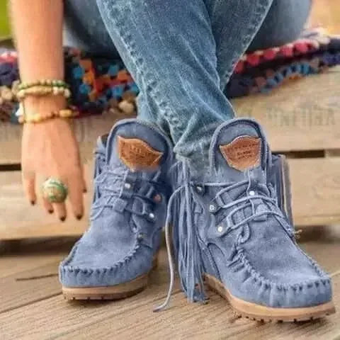 Boots Women 2024 Plus Size Tassel Short Autumn and Winter New Flat Boots Retro Fashion Thick Sole Ankle Keep Women Boots Goth Good Vibrations