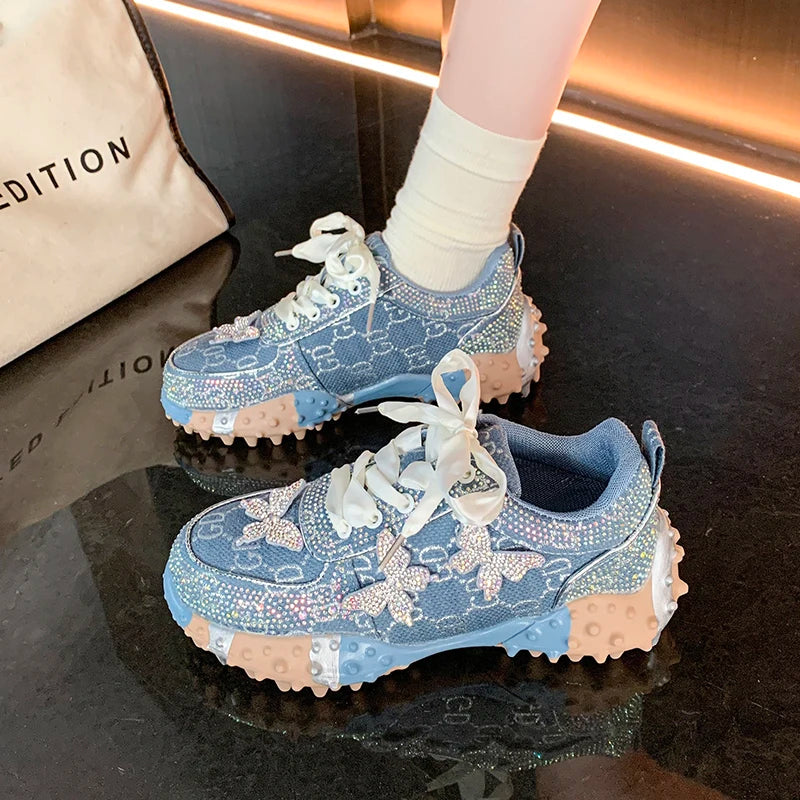 Women Sports Shoes Trend 2024 Rhinestone Sneaker Tennis Female Casual Mirror Luxury Designer Elegant Fashion Shoes for Women Good Vibrations