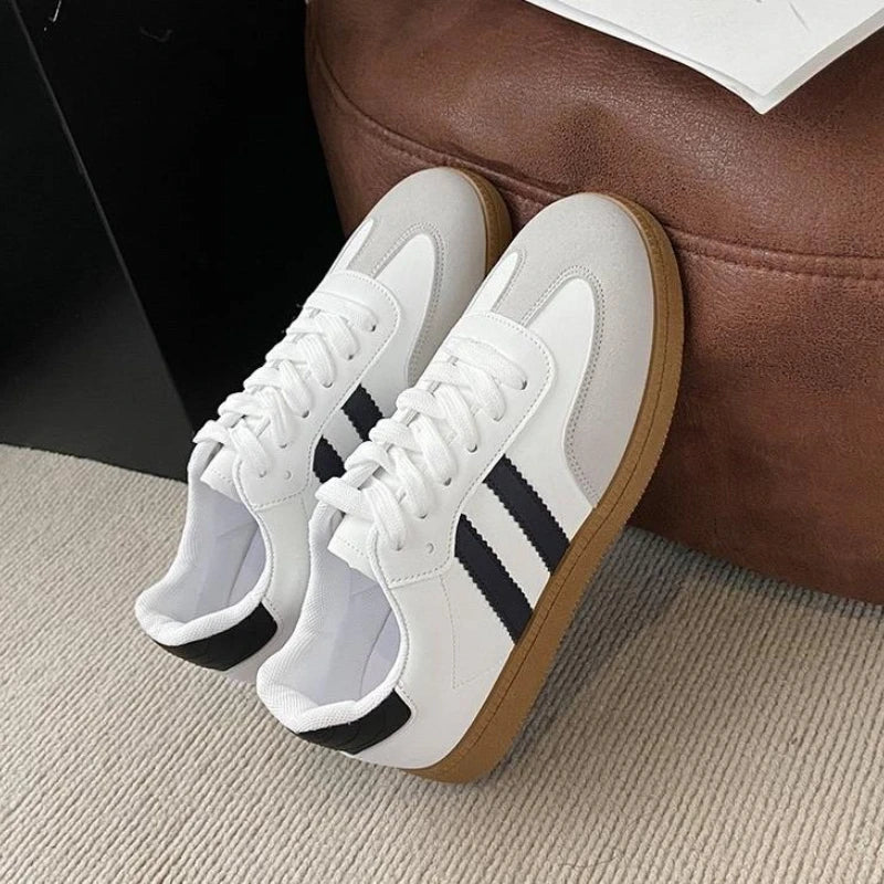Women Tennis Sneakers Flats Ladies Fashion Lace-up Vulcanized Shoes Autumn Outdoor Trainers Student Board Shoes Footwear Good Vibrations