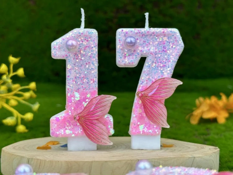 Digital Birthday Candles Party Decoration Birthday Pink Candles Sparkling Pink Beauty Fish Tail Wedding Boys Girls Gifts Number Good Vibrations