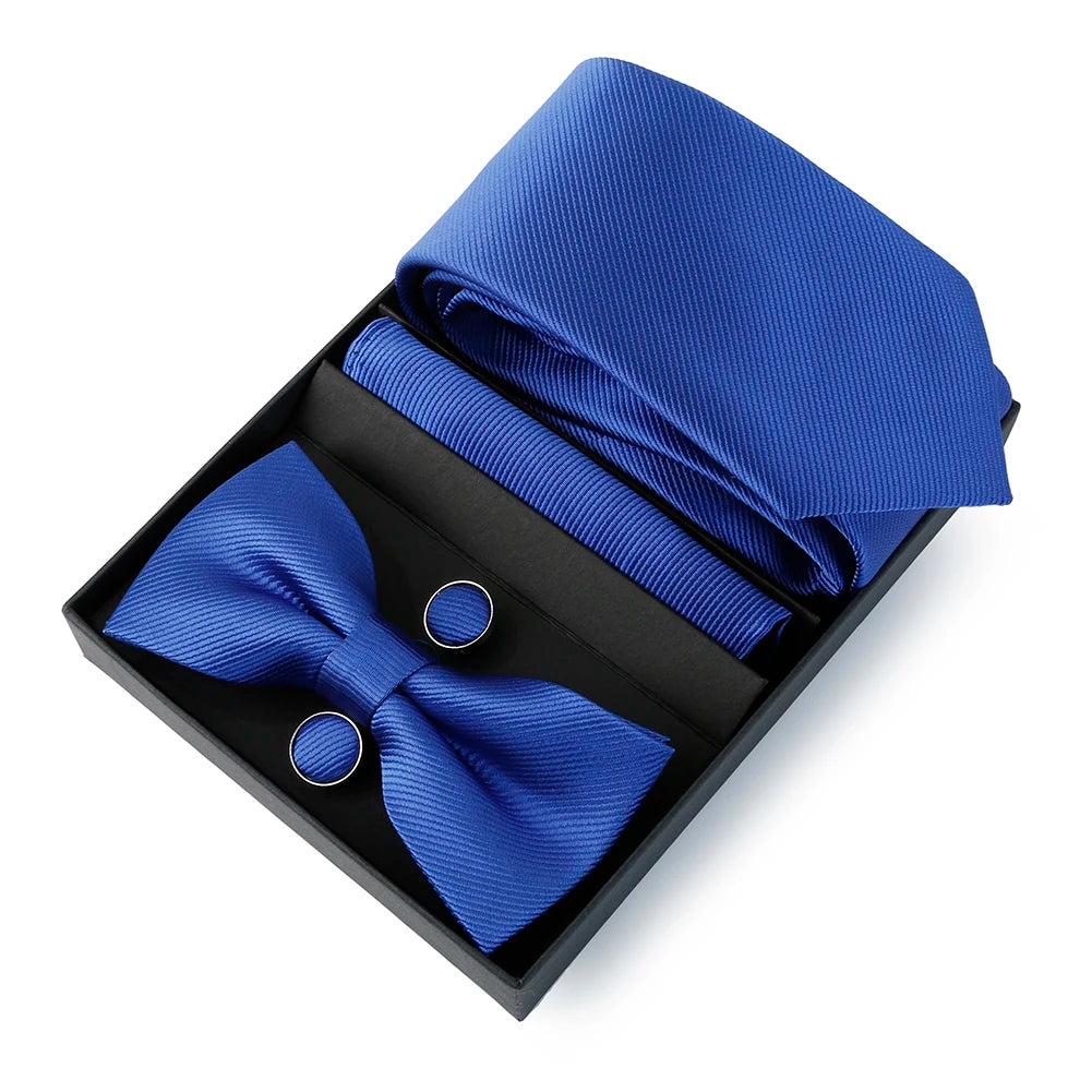 Mens Bussiness Ties Set With Bowtie Bow tie Necktie Square Towel Cufflinks For Groom Wedding Banquet Party Gift Box Accessories Good Vibrations