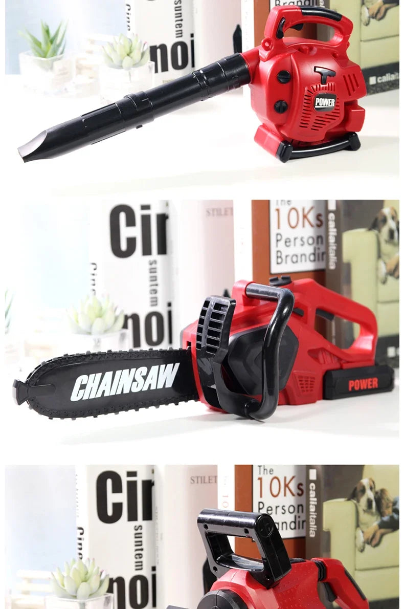 Children Electric Toolbox Pretend Play Toys Baby Simulation Tools Repair Lawn Mower Saw Hair Dryer Toy Maintenance Tool for kid Good Vibrations