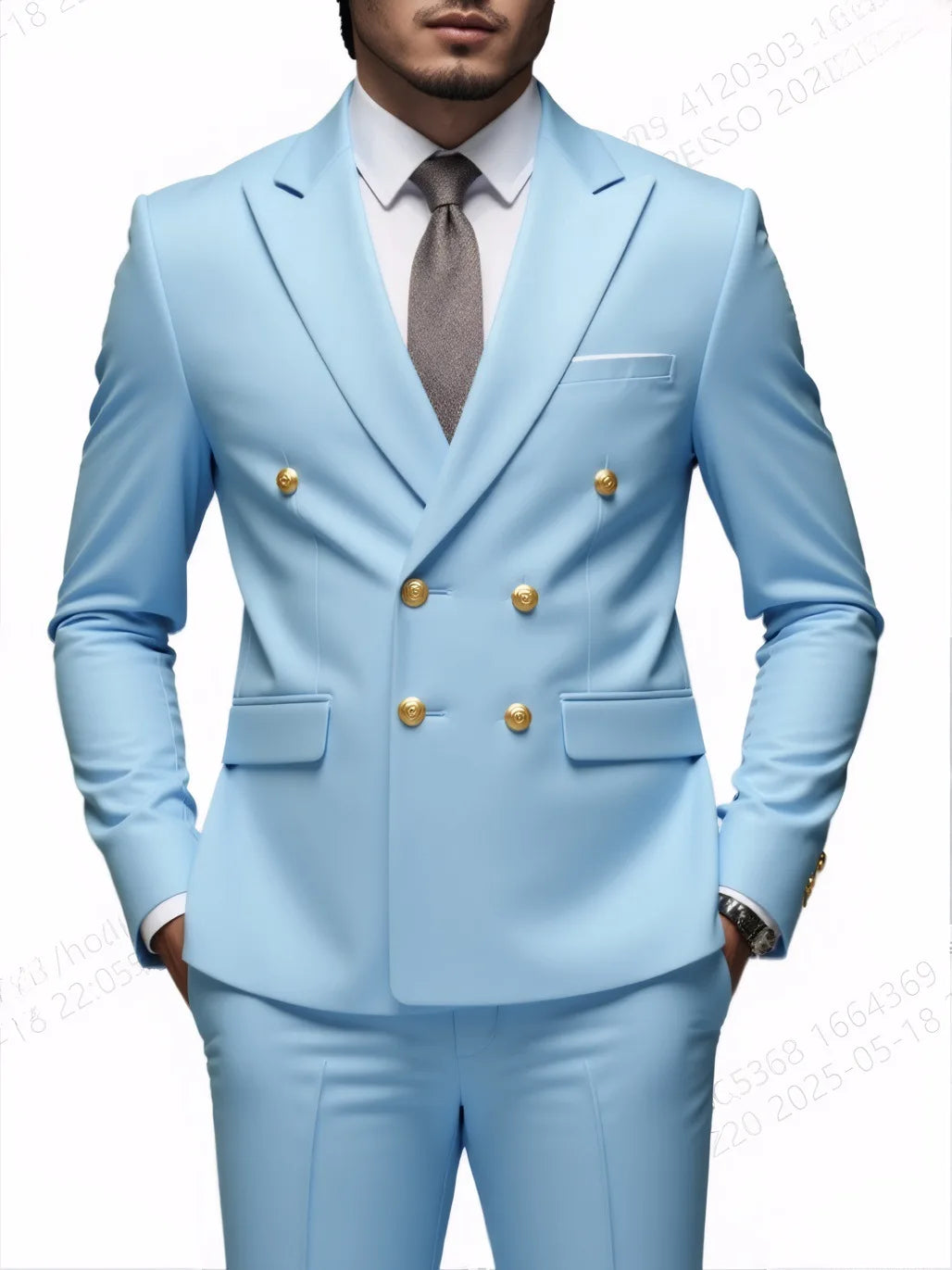 Suit (Blazer + Trousers) Men's Fashionable Gentleman Business Double-breasted Solid-color Banquet Host Casual Wedding Suit Good Vibrations