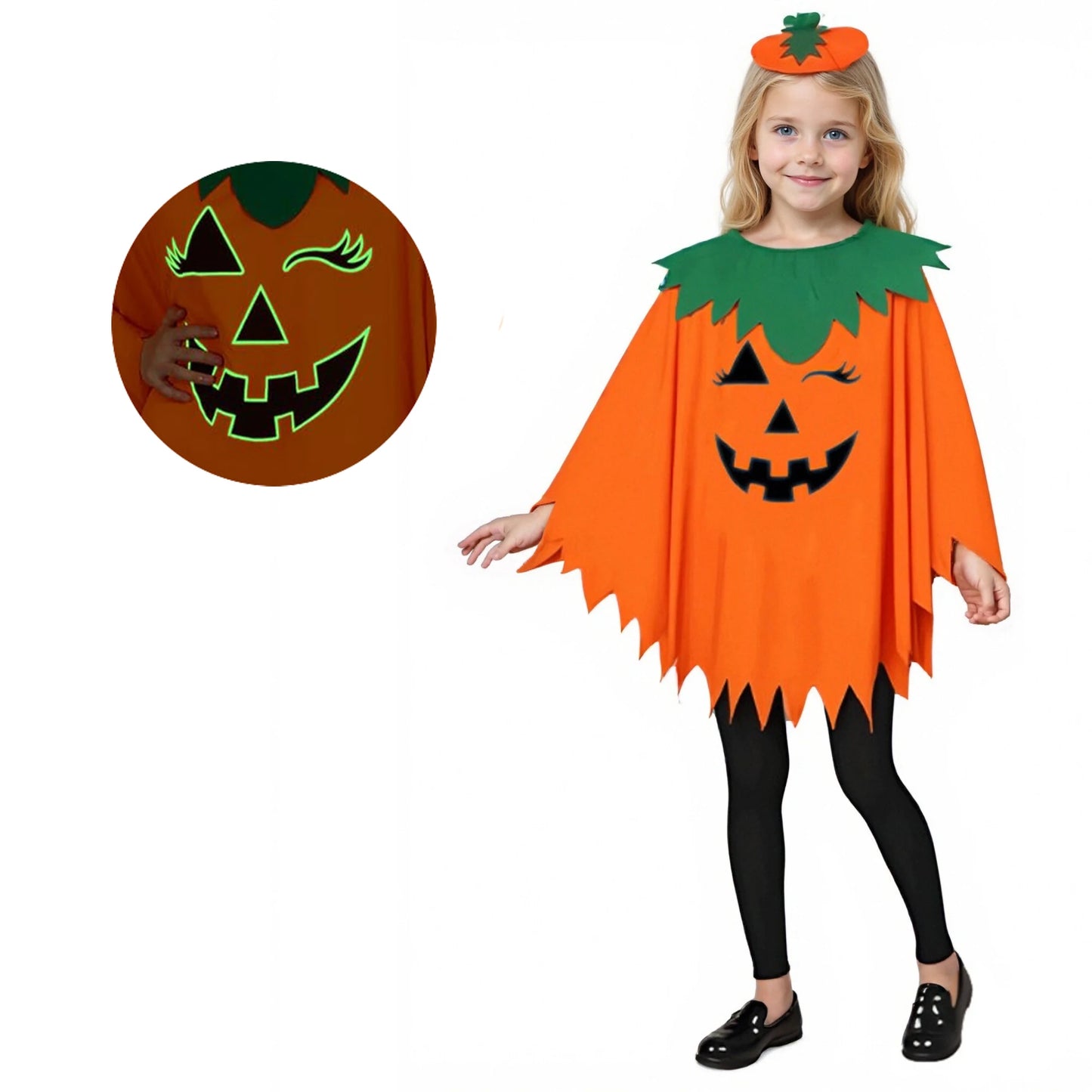 Halloween Party Adult Children's Pumpkin Costume Cloak Girl Pumpkin Shawl Boy Pumpkin Hat Headband Set Holiday Dress Up Cosplay Good Vibrations