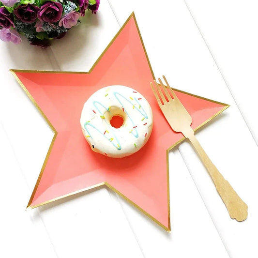 8pcs Disposable Paper Plates Dish Tray Gold Foil Star Shape Party Decor Paper Plate Dinner Cake Party Tableware Paper Plate Dish Good Vibrations