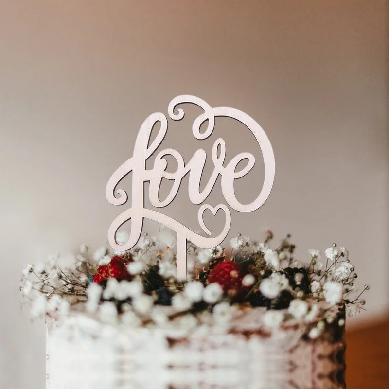 1Pcs Hollow Letter Love Just Married Mr&Mrs Cake Topper Bride and Groom Wooden Wedding Cake Topper For Wedding Party Supplies Good Vibrations