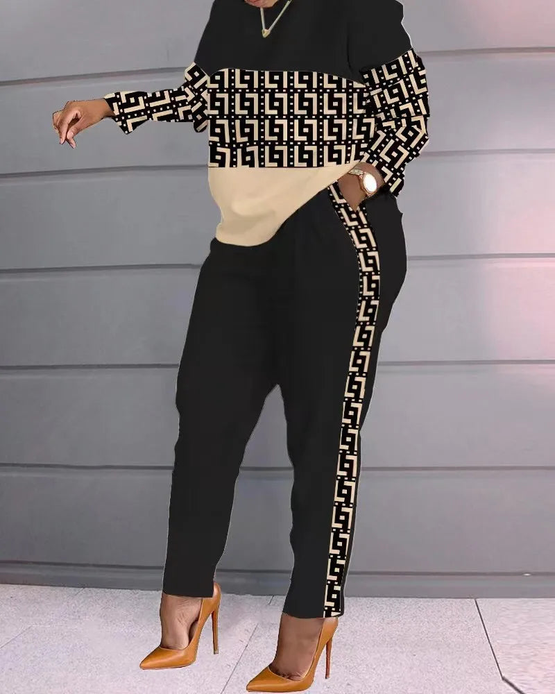 2 Piece Sets Woman Outfit,Women's Print Two Piece Set, O-neck Casual Long Sleeve T-shirt, Top And Pants, 2-piece, Spring, 2024, Good Vibrations