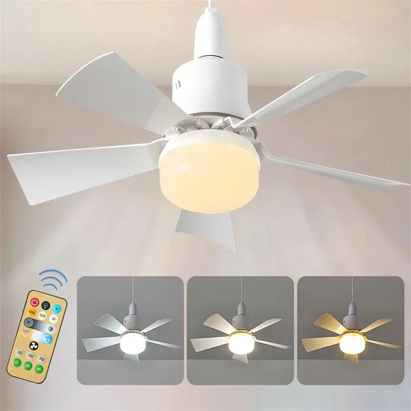 Socket LED Fan Light with Remote Small Ceiling Fans with Lights 3 Colors Dimmable LED Light Bulb Fans E26/E27 Base for Bedroom Good Vibrations