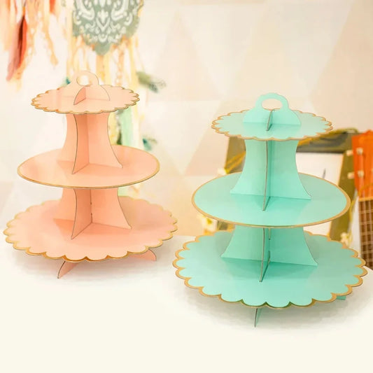 3-Layer Disposable Round Birthday Cupcake Dessert DIY Paper Craft Stand Dessert Display Rack Wedding Party Supplies Cake Tools Good Vibrations