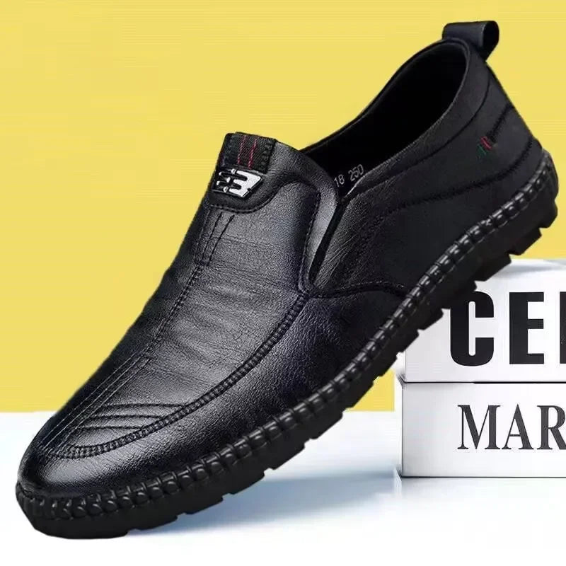 Formal Men Business Shoes Fashion Casual Shoes Men Luxury Brand Leather Loafers Breathable Slip on Male Boat Shoes Moccasins Good Vibrations
