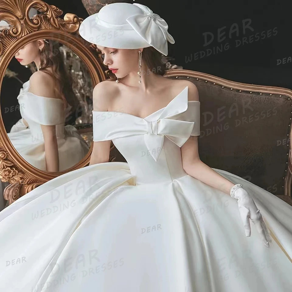 Modern Pleat Satin Wedding Dresses Women's A Line Sexy Off Shoulder Bridal Gowns Backless Lace Up Elegant Vestidos Customized Good Vibrations