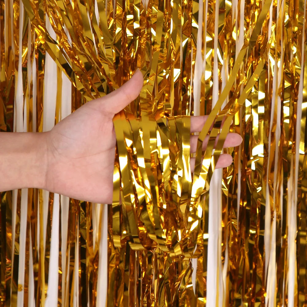 2/3/4M Party Background Wedding Decor Foil Fringe Curtain Sequin Bachelorette Photo Backdrop Wall Curtain Birthday Baby Shower Good Vibrations