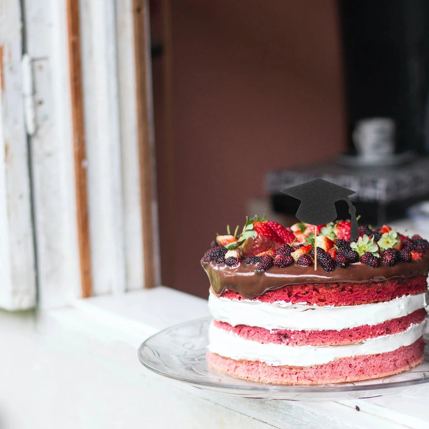 24 Pcs Graduation Season Cake Decoration Graduate Supplies Cap Topper Hat Cupcake Toppers Paper Bachelor Good Vibrations