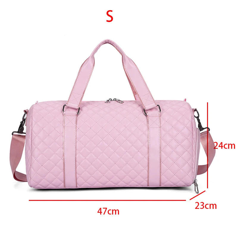 Duffle Tote Gym Fitness Bags for Woman PU Leather Handbag Travel Luggage Shoulder Sports Shoes Pocket Weekend Crossbody Bags Good Vibrations