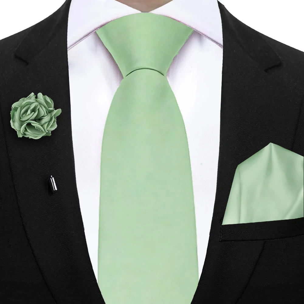 Mens Ties Set Sage Green Pink Grey Brown NeckTie Pocket Square Brooch Wedding Tie Suit Accessories Fit Group Holiday Party
