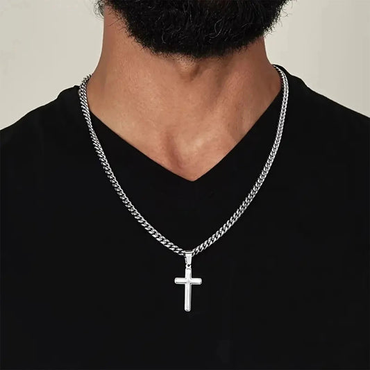 Cross Cuban Chain Necklace for Son, Popular Men's Necklace, Perfect for Birthdays Gift, Graduation Gift & Special Occasion Good Vibrations