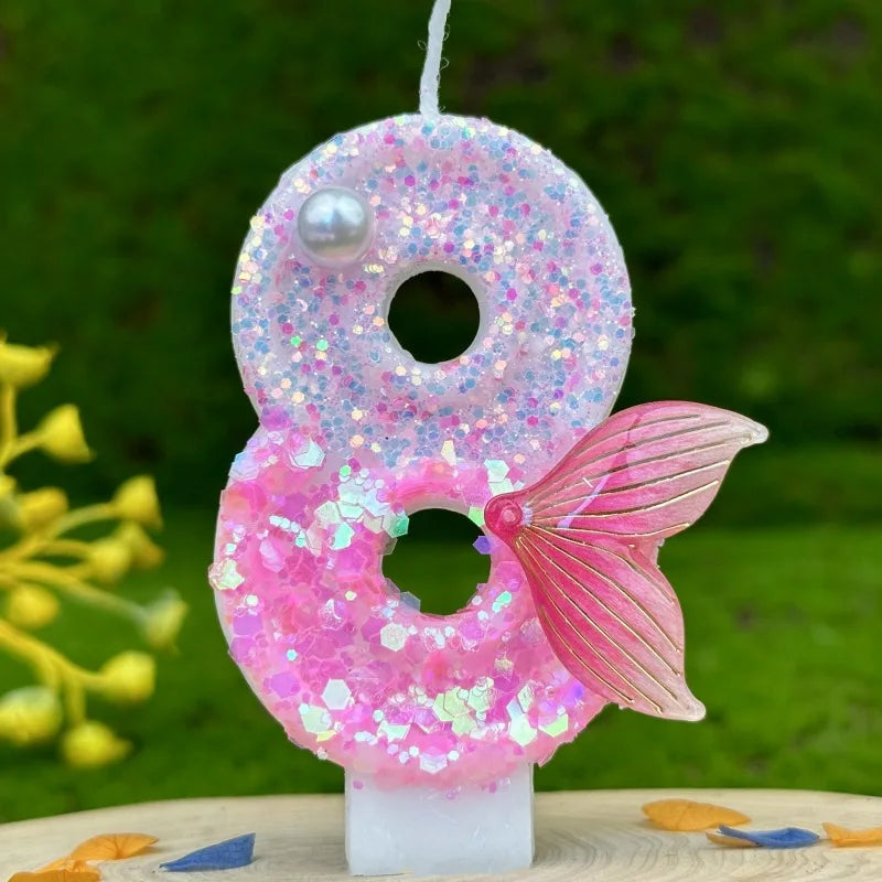 Digital Birthday Candles Party Decoration Birthday Pink Candles Sparkling Pink Beauty Fish Tail Wedding Boys Girls Gifts Number Good Vibrations