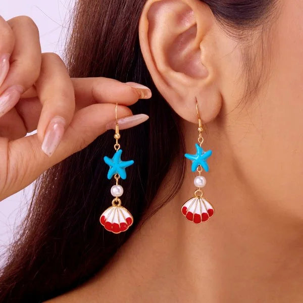 Fashion Asymmetric Ocean Style Earrings Stud For Women Starfish Shell Earring Ear Ring Imitation Pearl Zircon Jewelry Gift Good Vibrations