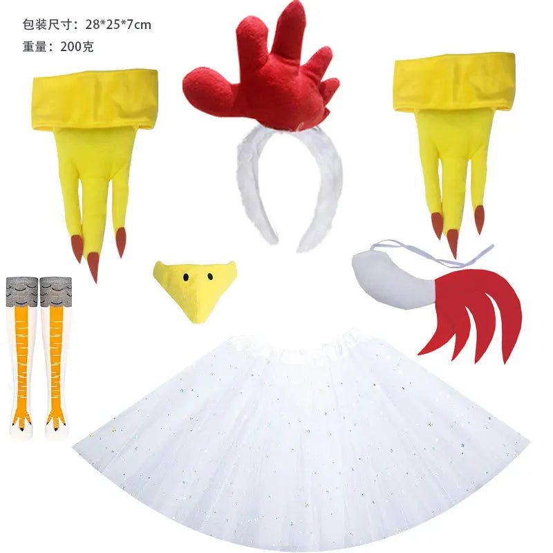 Chicken Costume Set Chicken Headband Tail Nose Gloves Tutu Skirt Socks for Women Halloween Rooster Dress up Thanksgiving Outfit Good Vibrations