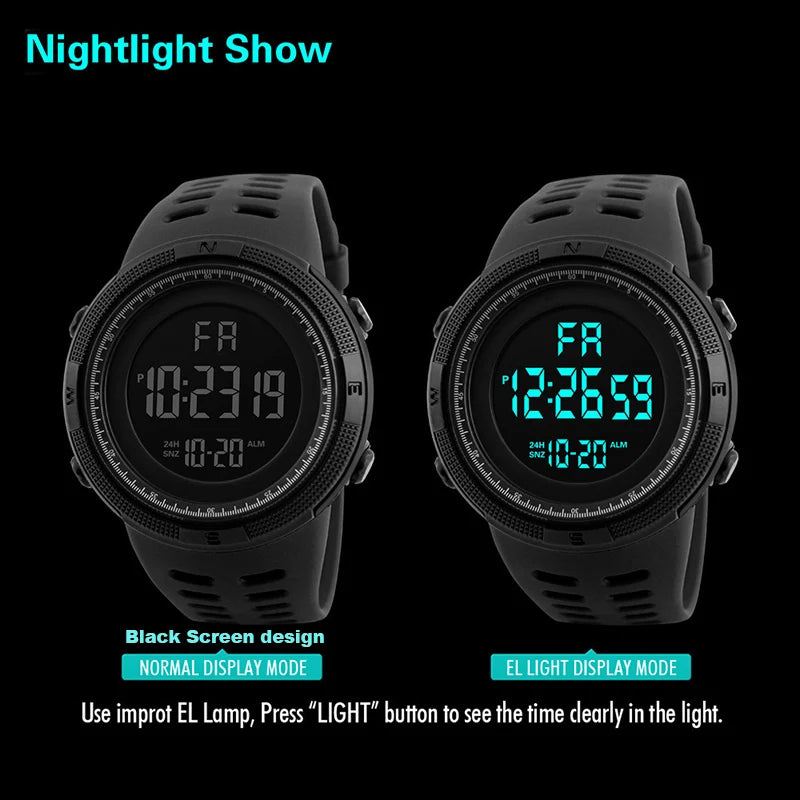 Electronic Watch For Mens Military Sports Watches Luminous Multifunction LED Digital Wristwatch for man kids Boy Student Teen Good Vibrations